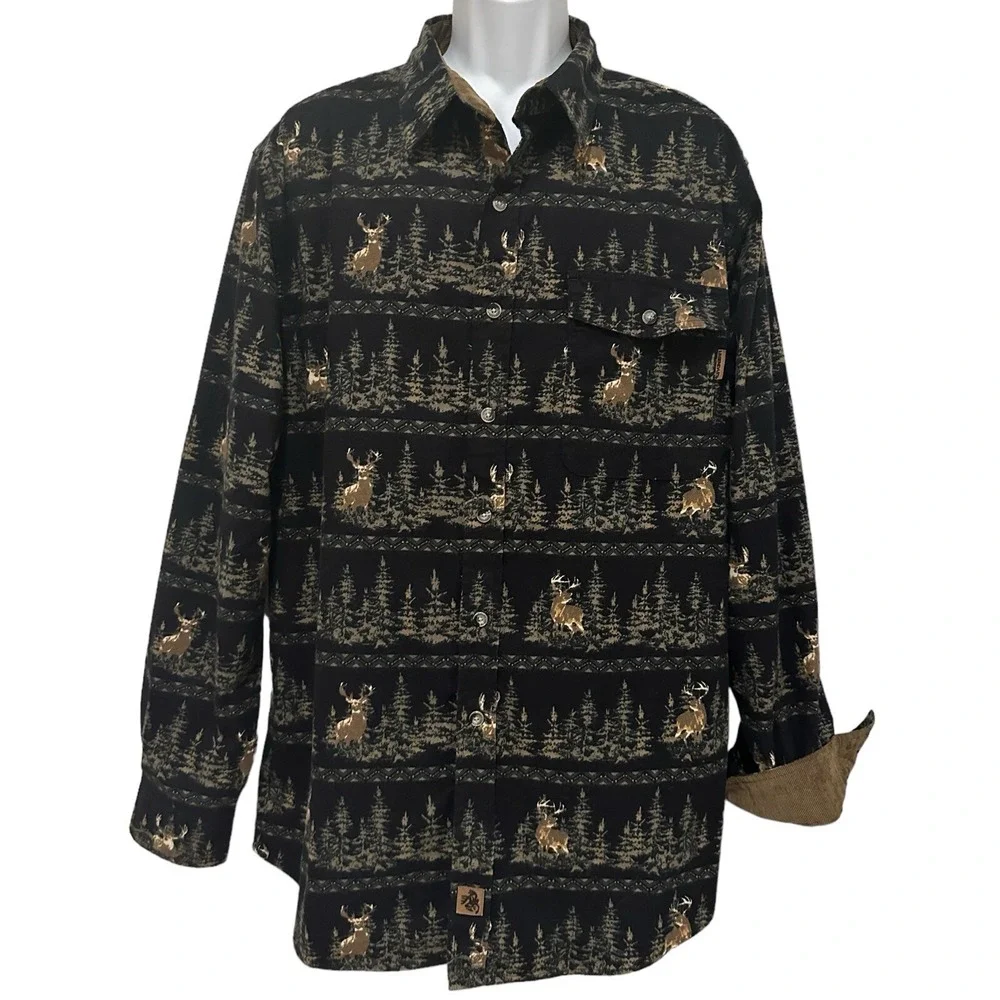 Legendary Whitetails Mens Shirt Deer‎ Brushed Cotton Corduroy Flip Cuff L Tall
